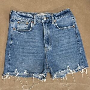 Blue Distressed High-Waisted Jean Shorts